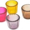 OGGN Glass Ribbed Tealight Holder Set/T-Light Holder for Diwali Decoration Items, Multi (Medium, Pack of 4)