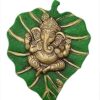 Trendy Crafts Metal Lord Ganesha On Leaf Wall Hanging (Multicolour, Medium), Figures;Religious - 19 Cm