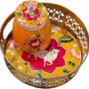 Metal Tray Gift Set for Diwali, Housewarming and Pooja |Elephant Metal Tray Gifting (Iron with Enamel Work, Size 10 inches) with Matching Tin Jars (Multicolour 02)