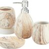 Ceramic Bathroom Accessories Set of 4, Modern Bath Set with Liquid handwash Soap Dispenser and Toothbrush Holder, Luxury Gift Accessory for Home (11137)