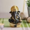 CraftVatika Ceramic Ganesha Idol Car Dashboard Showpiece Gold Plated Lord Ganesh Murti Statue for Home Office Pooja Room Entrance Decor