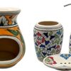 Old Edge Ceramics(2Products) Hand Painted Oil Burner (Mustard) & Hand Painted Bathroom Decor Set of 3 Completes (Multi)