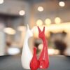 Stark Decor"Ceramic Deer Family Figurines Set ? Large Handcrafted Wildlife Statues for Living Room, Office, or Rustic Home Accent(White & Red)