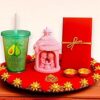Avocado Love Reusable Tumbler with Straw and Pink Nativity Figurine Set, Holiday Decor Gift Set raksha bandhan