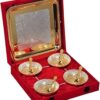 INTERNATIONAL GIFT? Brass Bowl with Spoon and Tray (Golden, Set of 9 Pieces) with Luxury Velvet Box Items