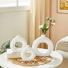 Earthystone Hand Crafted Ceramic Donut Shaped Vase Set of 3 Unique Modern Hollow Flower Vases for Home Living Room Table Shelf Office Decor Minimalist Aesthetic Decoration for Dried Flowers