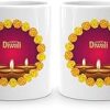 waohhARTZ Diwali Gift Items for Family Friends Home, Happy Diwali Mugs, Unique Deepawali Gift Items - Ceramic Coffee Mugs - 11Oz - White - 2 Pcs