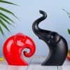 Livre Riche HANDICRAFTS Elephant Family Showpiece, Ceramic Gloss Finish Auspicious Figurines for Living Room, Office, Bedroom (Set of 2)