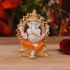 Collectible India Gold Plated Ganesha Idol Statue for Gift - God Ganesh Ganpati Sitting Idols Sculpture Good Luck & Success for Home Puja Gifts (Size 3.5 x 2 Inches)