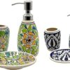 Old Edge Ceramics Hand Painted 2 Bathroom Decor Set of 6 Completes (Green & Blue)