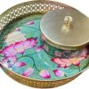 Peacock Metal Tray jar Diya Set for Diwali, Housewarming and Pooja |Peacock Enamel Tray with jar Metal (Iron with Enamel Work, Size 10 inches)