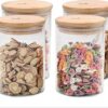 The Better Home Pack of 4 Kitchen Accessories Item with Bamboo Lid I Transparent Airtight Borosilicate Kitchen Containers Set | Glass Jars for Cookies Snacks Tea Coffee Sugar | 600 ml Each