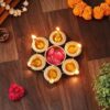 SWAY Home Decor Golden Metal Handcrafted Designer Diya Urli for Diwali Diyas Set-Traditional Decorative Bowl for Floating Flowers and Tea Light Candles, Diwali Urli (6 Diya Urli)