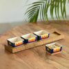 ExclusiveLane 'Geometric Landscape' Ceramic Chutney & Dip Bowls with Wooden Tray (Set of 4, 80 ml) | Hand-Painted Chutney & Dip Bowls with Tray Bowl for Kitchen Dining Table Bowl Set Serveware