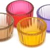 OGGN Glass Ribbed Tealight Holder Set/T-Light Holder for Diwali Decoration Items, Multi (Small, Pack of 4)
