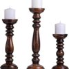 Wooden Candle Holder Stand with 3 Free Candles for Home & Table Decoration Best Handmade Gift for Christmas, Diwali, Ramzan, Living, Dining, Pooja, Bedroom, Kitchen Natural Walnut 15” 12” 9”