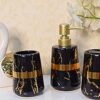 Anilea Ornate Bathroom Accessory Single Liquid Soap Dispenser and Toothbrush Holder, Luxury Accessory for Home Use (Black/Golden, Pack of 4)