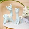 Xtore Modern Fox Pair Ceramic Art Figurine | Beautiful Home Decor (Pack of 2, Sky)