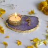 Tea Light Candle Holder for Home Decoration Lord Ganesh Ji Candle Holder with Purple Agate Diwali Office D?cor Festive Gift
