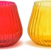 OGGN Glass Mosaic Tealight Candle Holder Set/T-Light Holder for Diwali Decoration Items, Red and Gold (Pack of 2)