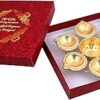 Design Diya Shape Flower Decorative Urli Bowl Handcrafted for Floating Flowers and T Light Candles Home,Office and Table Decor| Diwali Decoration Items (7 Inches) with 6 diyas in Gift box Return Gift