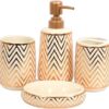 Skywalk Ceramic Bathroom Set of 4 Pcs - Soap Dispenser, Beaker/Tumbler, Soap Dish, Brush Holder for Bathroom Decor and Home Gift Set