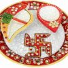 Arrakasta Crafts Marble Puja Plate with Diya & Chopda Handmade Pooja Platter Gift Item
