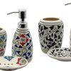 Old Edge Ceramics Hand-Painted Bathroom Accessories Set of 6 – Black & Multicolor | Includes Soap Dispenser, Toothbrush Holder, Soap Dish | Ceramic Combo Bathroom Decor Set
