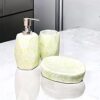 The Deluxe Creations Green & White Ceramic Bathroom Set of 3 – Soap Dispenser, Toothbrush Holder & Soap Dish | Handcrafted Bath Accessory Set for Home, Vanity & Gifting