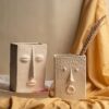 Glimpse Homes Ceramic Flower Vase | Set of 2 | Zen Face Vase 7" & Jaw Dropper Face Vase 7" (White, Satin Matte Finish)