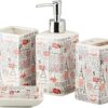 Ceramic Bathroom Accessories Set of 4, Modern Bath Set with Liquid handwash Soap Dispenser and Toothbrush Holder, Luxury Gift Accessory for Home (10190)