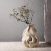 Glimpse Homes Ceramic Whispering Waves Vase | 9 inch | Off-White Matte | Fashion Decor