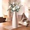 PulGos White Ceramic Flower Vase – Stylish Bottle Shape Design, Ideal for Office and Living Room Centerpieces, Elegant Pot for Modern Home Decor, Perfect for Any Table, Sleek and Modern Flower Vase