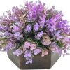 fancymart Artificial Hackleberry Purple Plant in Wood Hexagon Pot - 15cm Height - Home & Office Decor Elegant Potted Plant for Tabletop Enhancement