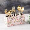 nestroots Wooden Spoon Stand & Napkin Holder | 9-Inch Floral Pink Organizer for Cutlery & Tissue | Functional Kitchen & Dining Table Accessory