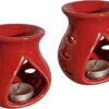 Pure Source India Ceramic Clay Oil Burner Aroma Diffuser (Red) -Set of 2