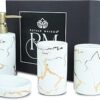 ROYALE MAISON Ceramic Bathroom Accessories Set of 4, Modern Bath Set with Liquid handwash Soap Dispenser and Toothbrush Holder, Luxury Gift Accessory for Home