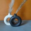 The Vintage Artefacts Ceramic Vase Set of Two Black and White Small vase 6 inches Each.