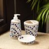 ExclusiveLane 'Floral Feels' 3 Handpainted Piece Ceramic Bathroom Accessories Set of 3 (Soap Tray, Ceramic Toothbrush Holder for Bathroom, Liquid Soap Dispenser For Bathroom) |Soap Holder for Bathroom