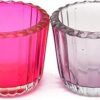 OGGN Glass Ribbed Tealight Holder Set/T-Light Holder for Diwali Decoration Items, Pink and Purple (Medium, Pack of 2)