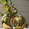 ARTISANS ALLEY Home Decor Elephant Set | Ceramic Figurines - (Set of 2 Piece, Golden)