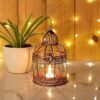 Kaameri Bazaar Bronze Color Metal Bird Cage Tea Light Holder With Butter Pot Tealight Glass For Home D?cor, Gold