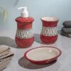 HS HINDUSTANI SAUDAGAR Handmade Painted Ceramic Pottery Soap Dispenser, Beaker, Soap Dish (Standard Size) -Set of 3 Pieces