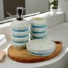 Ceramixs Ghar Ceramic Bathroom Accessories Set for Utility and Bathroom Decor | Liquid Soap Dispenser, soap Tray, Toothbrush Holder Hand Crafted (Color : Blue and White) NBATH_0034