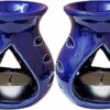 Pure Source India Ceramic Clay Oil Burner Aroma Diffuser (Blue) -Set of 2