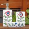 Ceramixs Ghar Ceramic Bathroom Accessories Set for Utility and Bathroom Decor | Liquid Soap Dispenser, soap Tray, Toothbrush Holder Hand Crafted (SBM-24)