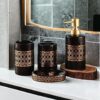 Whizzo® Intricate Ceramic Bathroom Accessories Set Ceramic - 4 Pieces Bathroom Accessories Set Soap Dispenser, Toothbrush Holder, Tumbler, Soap Dish, The Best Gifting Choice (Black)