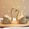 BEHOMA Aluminium Pair of Swans for Good Luck and Love | Candle Holder for Home| Showpiece for Gifting Anniversary Valentine's Day (Candles/Plants Etc Not Included), Gold,13.5L x 7.5W x 14H Centimeters