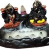 BG Bazzar Gali Ceramic Lord Ganesh and Laxmi Backflow Reverse Incense Burner with 10 Cones