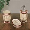 StyleMyWay Hand Painted Ceramic Bathroom Set (Off White and Brown,1 Liquid Soap Dispenser, 1 Soap Tray, 1 Toothbrush Holder) | Bathroom Set – 3 Pcs